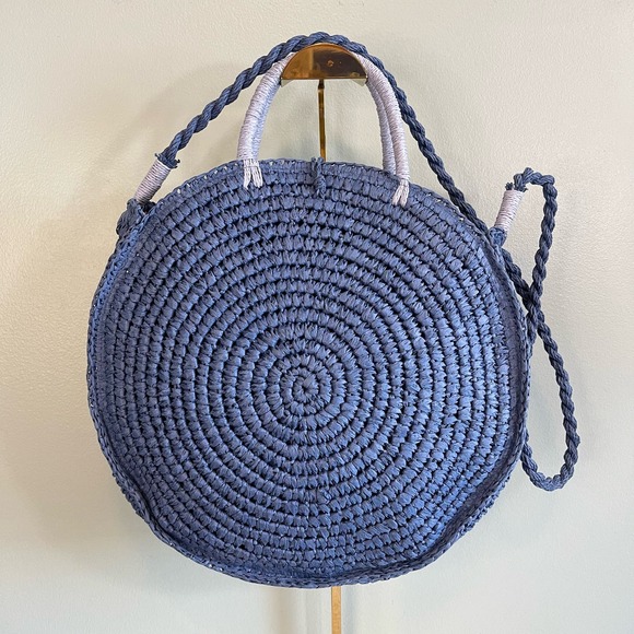 Tommy Bahamas  Women's Pirro Circle Straw Weaved Tote Basket Blue & White Bag - Picture 6 of 10